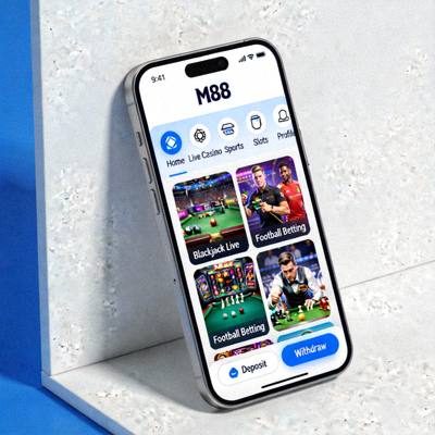 Tampilan mobile M88 yang dioptimalkan untuk smartphone dengan navigasi yang mudah